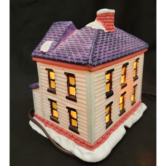 Trim A Home Holiday Memories BLUE HOUSE w/PURPLE ROOF Christmas Village building - Picture 5 of 6